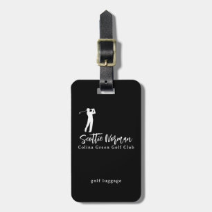 Black and White Golfer Name Luggage Tag
