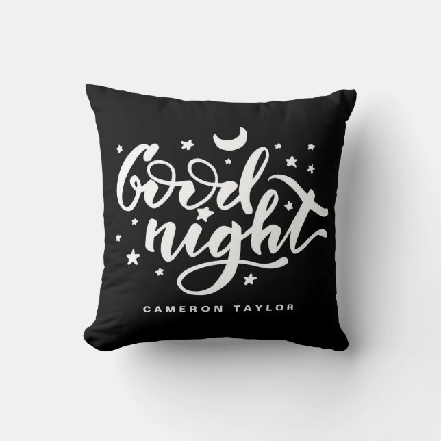 Black and White Good Night Typography Nursery Cushion (Front)