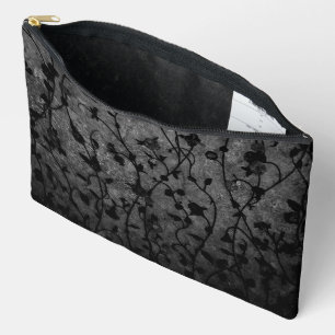 Black and White Gothic Antique Floral Accessory Pouch