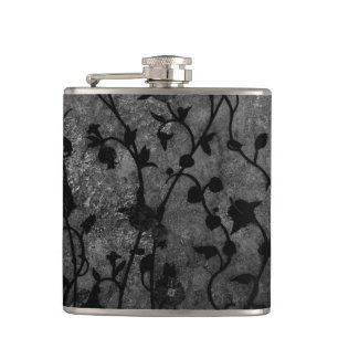 Black and White Gothic Antique Floral Hip Flask
