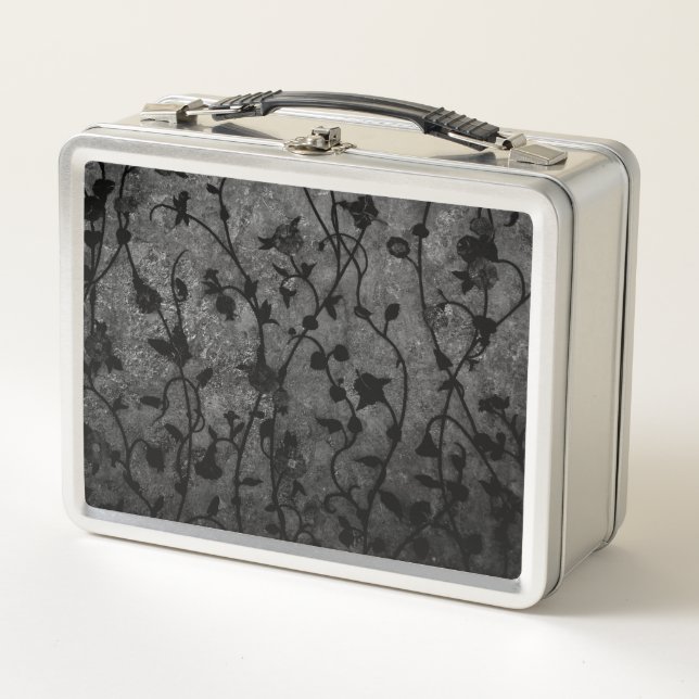 Black and White Gothic Antique Floral Metal Lunch Box (Front)