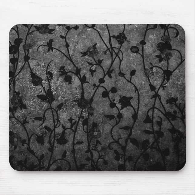 Black and White Gothic Antique Floral Mouse Mat (Front)