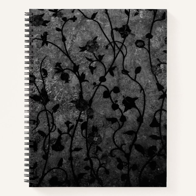Black and White Gothic Antique Floral Notebook (Front)