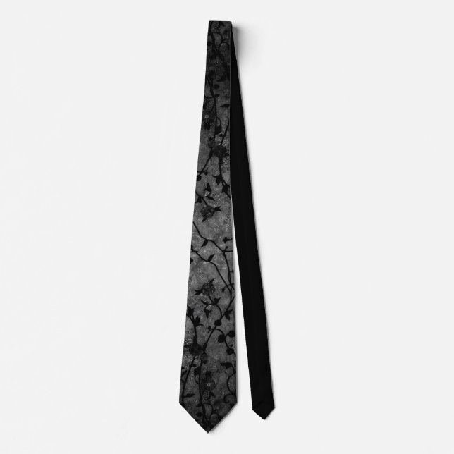 Black and White Gothic Antique Floral Tie (Front)