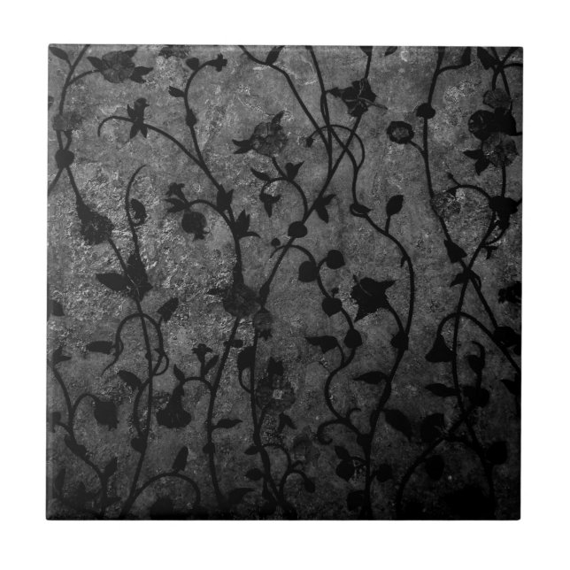 Black and White Gothic Antique Floral Tile (Front)