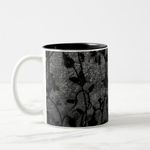 Black and White Gothic Antique Floral Two-Tone Coffee Mug