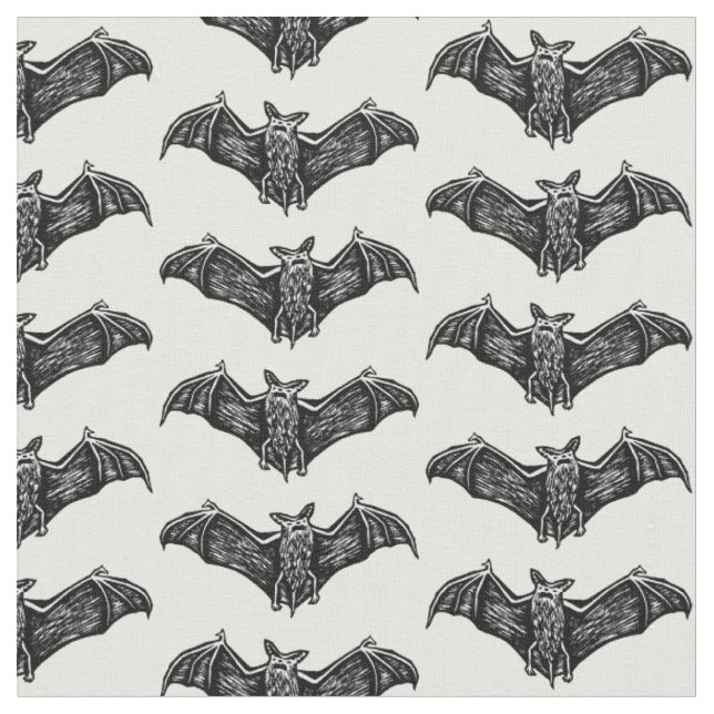 Black and White Gothic Bat Pattern Fabric (Close Up)