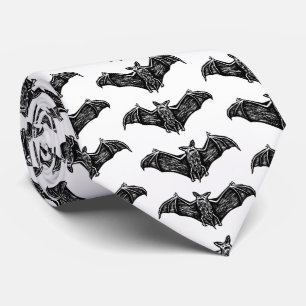 Black and White Gothic Bat Pattern Tie