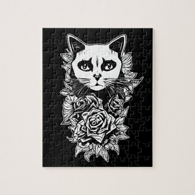 Black And White Gothic Cat Jigsaw Puzzle (Vertical)