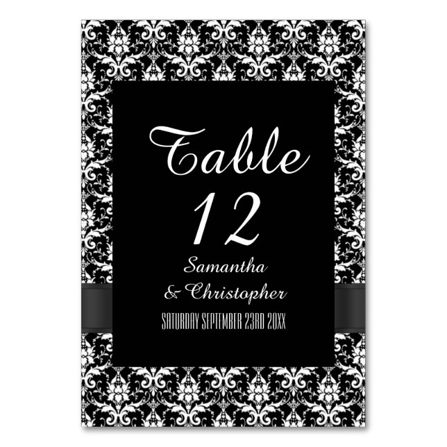 Black and white gothic damask table number (Front)