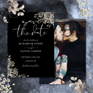 Black And White Gothic Floral Photo Wedding Save The Date