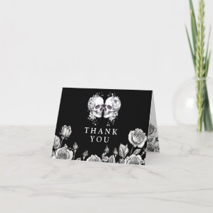 Black And White Gothic Floral Skulls Wedding Thank You Card