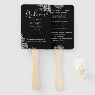 Black And White Gothic Floral Wedding Program Hand Fan