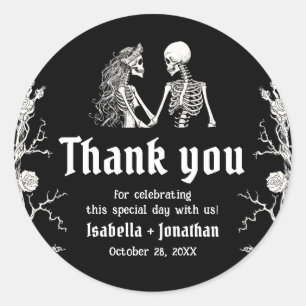 Black and White Gothic Halloween Skeleton Wedding Classic Round Sticker
