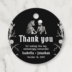 Black and White Gothic Halloween Skeleton Wedding Favour Tags