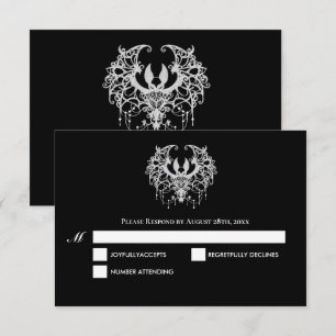 Black and white Gothic Halloween Wedding RSVP Card