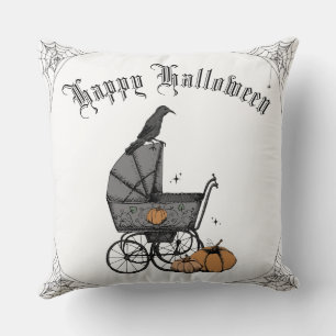 Black and White Gothic Happy Halloween Cushion
