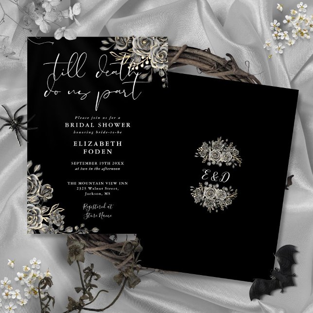 Black And White Gothic Roses Floral Bridal Shower Invitation (Black And White Gothic Roses Floral Bridal Shower Invitation)