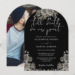 Black And White Gothic Roses Floral Photo Wedding Invitation