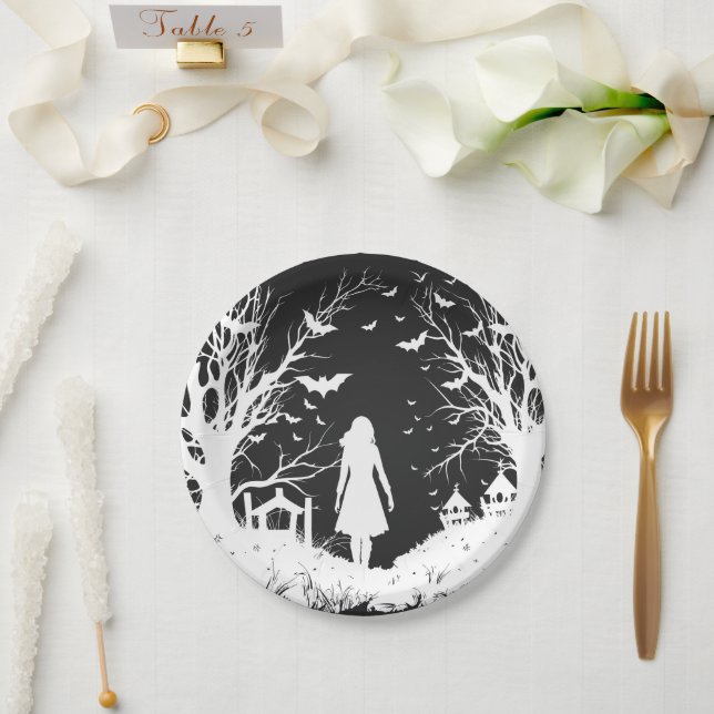 Black and White Gothic Scene Paper Plate (Wedding)