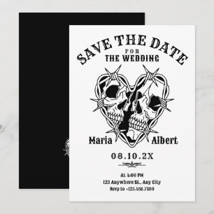 Black and white gothic skull couple wedding save the date