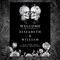 Black And White Gothic Skulls Wedding Welcome Sign