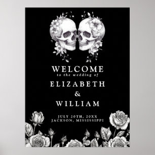Black And White Gothic Skulls Wedding Welcome Sign