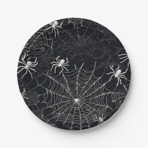 Black and White Gothic Spider web Party  Paper Plate