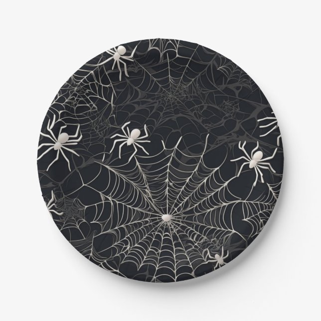 Black and White Gothic Spider web Party  Paper Plate (Front)