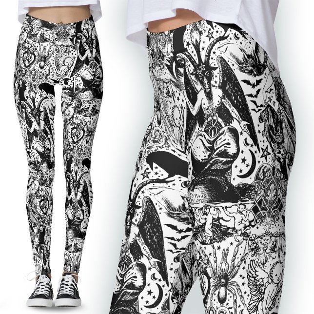 Black and White Gothic Victorian Goth Baphomet Leggings (Creator Uploaded)