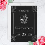 Black And White Gothic Wedding Save the Date<br><div class="desc">Add a touch of mystery to your wedding with these unique tattoo gothic wedding save the dates! This minimalist black and white save the date invitation features skulls, roses, and other gothic elements, making it perfect for those who want to add a dark twist to their big day. Make a...</div>