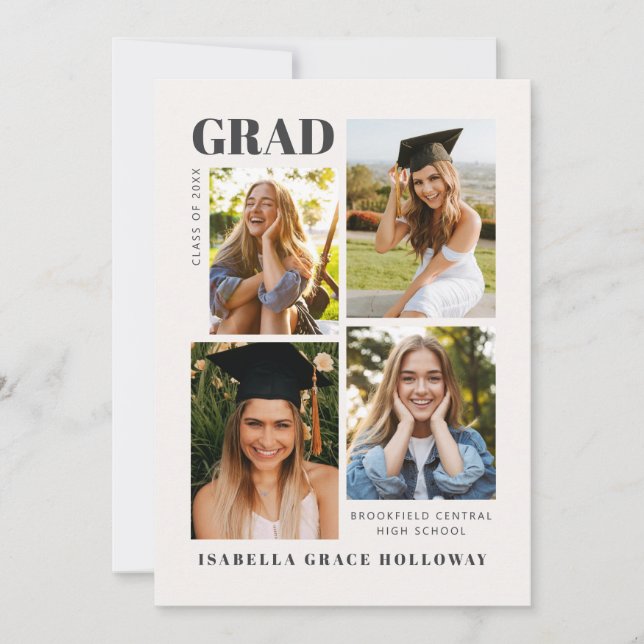 Black and White Grad Announcement With Photos (Front)