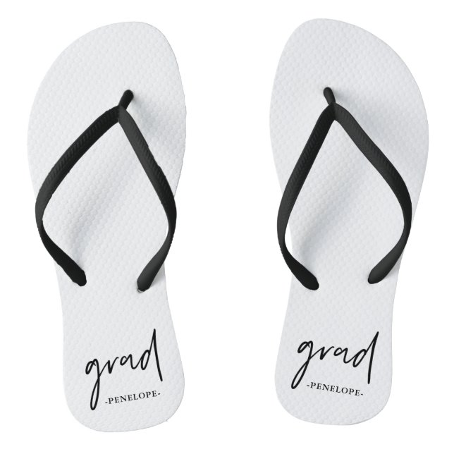 Black and White Grad Typography and Name Flip Flops (Footbed)