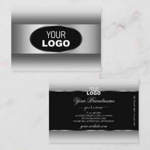 Black and White Gradient Logo Silver Oval Frame Business Card