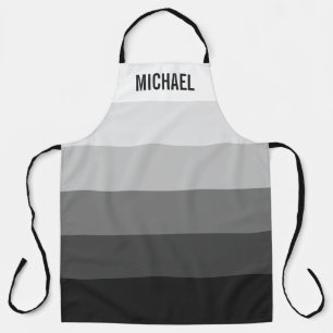 Black and White Gradient Stripes with Custom Name Apron