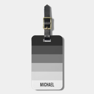 Black and White Gradient Stripes with Name Luggage Tag