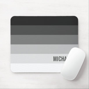 Black and White Gradient Stripes with Name Mouse Mat