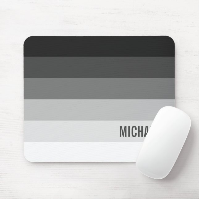 Black and White Gradient Stripes with Name Mouse Mat (With Mouse)