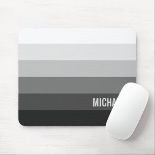 Black and White Gradient Stripes with Name Mouse Mat