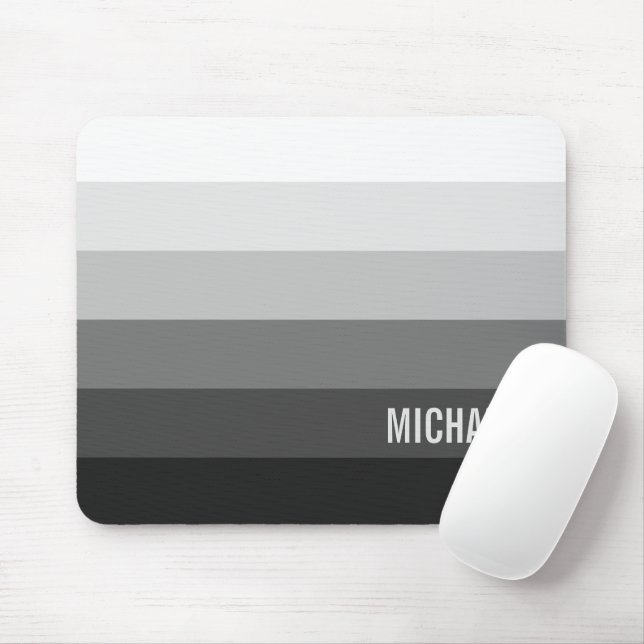 Black and White Gradient Stripes with Name Mouse Mat (With Mouse)