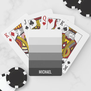 Black and White Gradient Stripes with Name Playing Cards