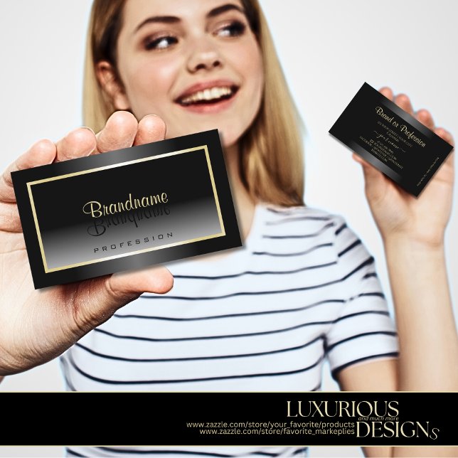 Black and White Gradient with Champagne Frame Chic Business Card (Creator Uploaded)