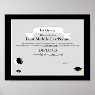 Black and White Graduate Homeschooler Diploma Poster