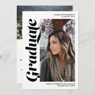 Black and white graduate script 3 photo graduation invitation