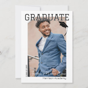  Black and White Graduate Vertical Portrait Photo Invitation