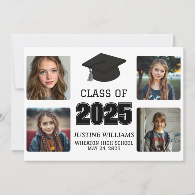 Black and White Graduation  Announcement (Front)