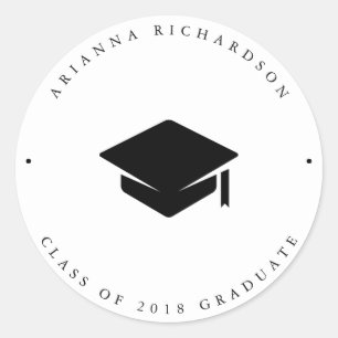Black and White Graduation Cap Classic Round Sticker