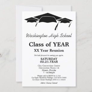 Black and White Graduation Caps Class Reunion Invitation