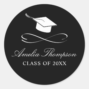 Black and White Graduation Classic Round Sticker