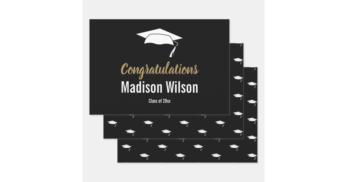 Black and White Graduation Congratulations Wrapping Paper Sheet | Zazzle